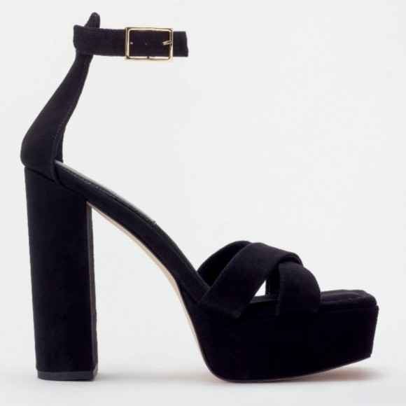 NIB Good American Square Toe Chunky Heel Strappy Sandals in Black Suede Sz. 10.5 - Picture 2 of 8